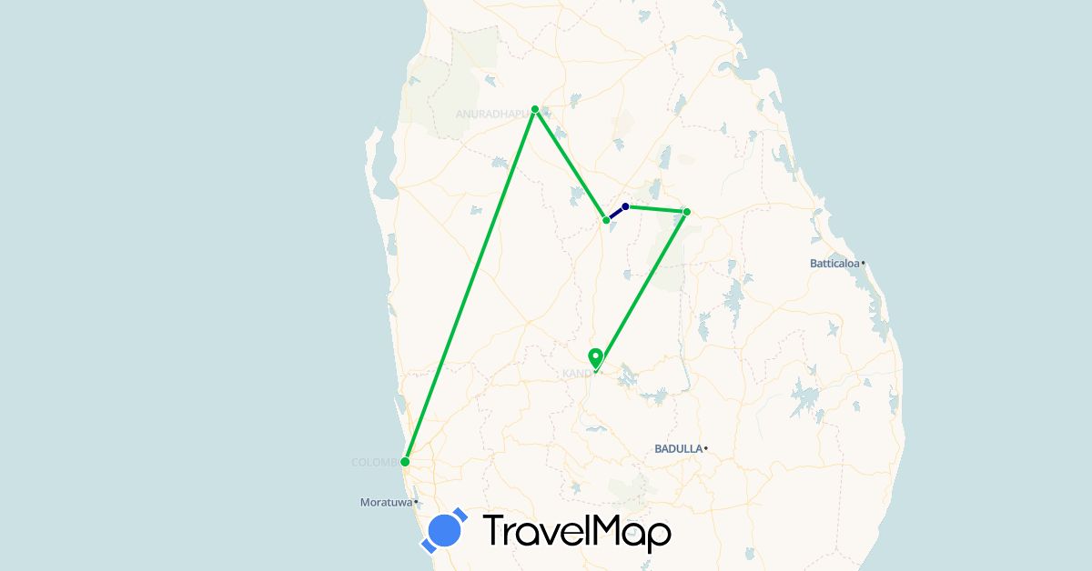 TravelMap itinerary: driving, bus in Sri Lanka (Asia)